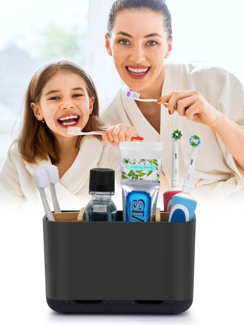 GFWARE Black Toothbrush Holder, Bamboo Toothbrush and Toothpaste Holder with Drainage, Electric Kids Matte Black Toothbrush Holders Set Organizer for Bathrooms Countertop Accessories Storage - Image 3